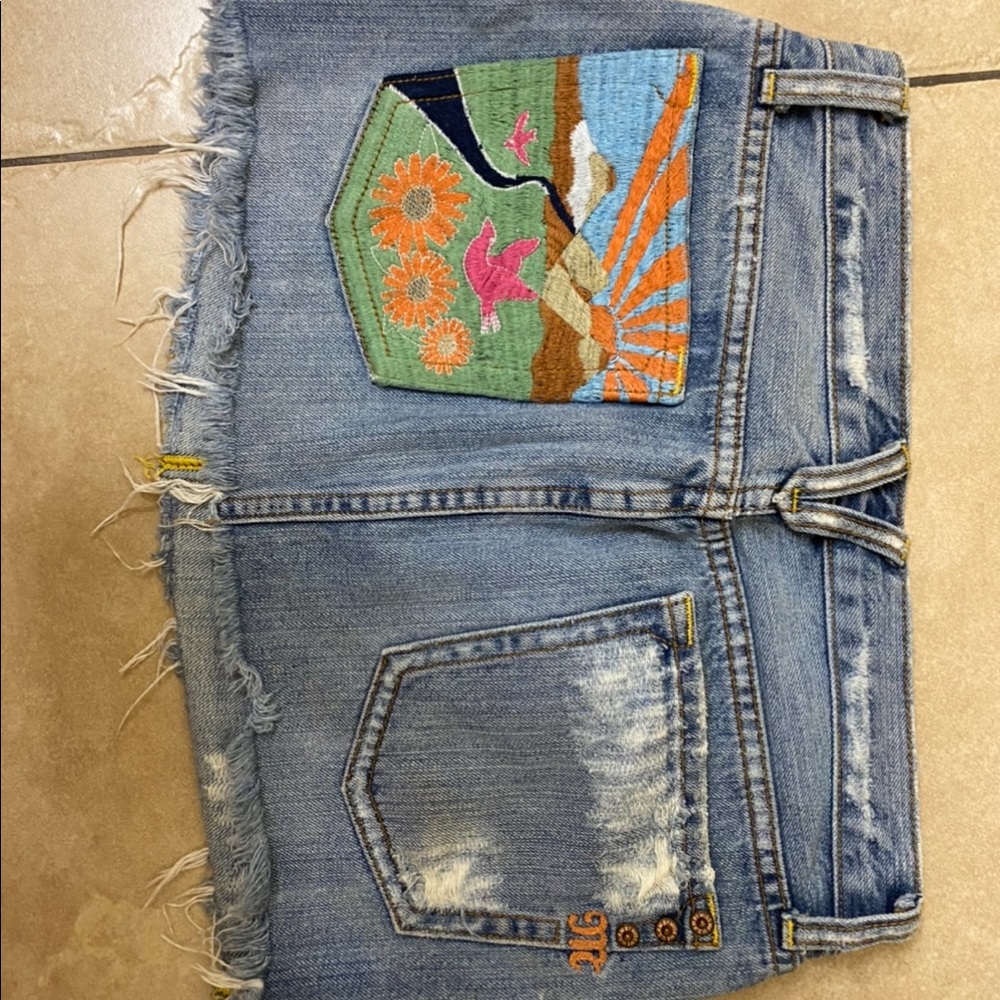 Miss Me Jean Denim Embroidered Bird Skirt Size S